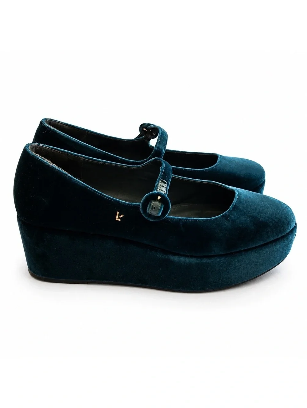 Larroude Women's Turquoise Velvet Platform Mary Jane Shoes 8.5
